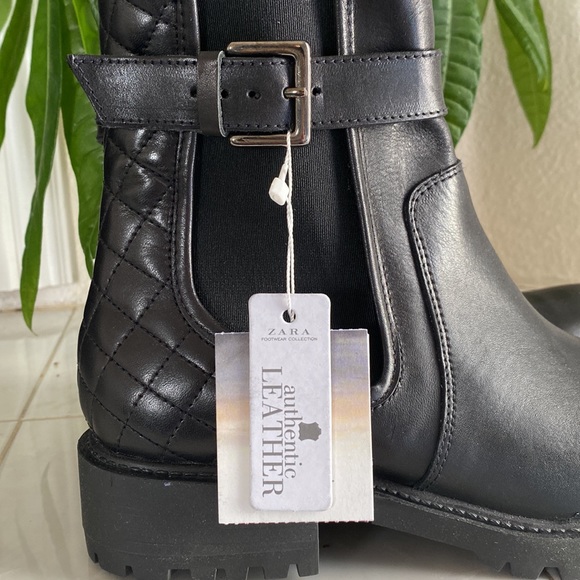 NWT Zara Trafaluc leather black moto quilted boot - Picture 4 of 10